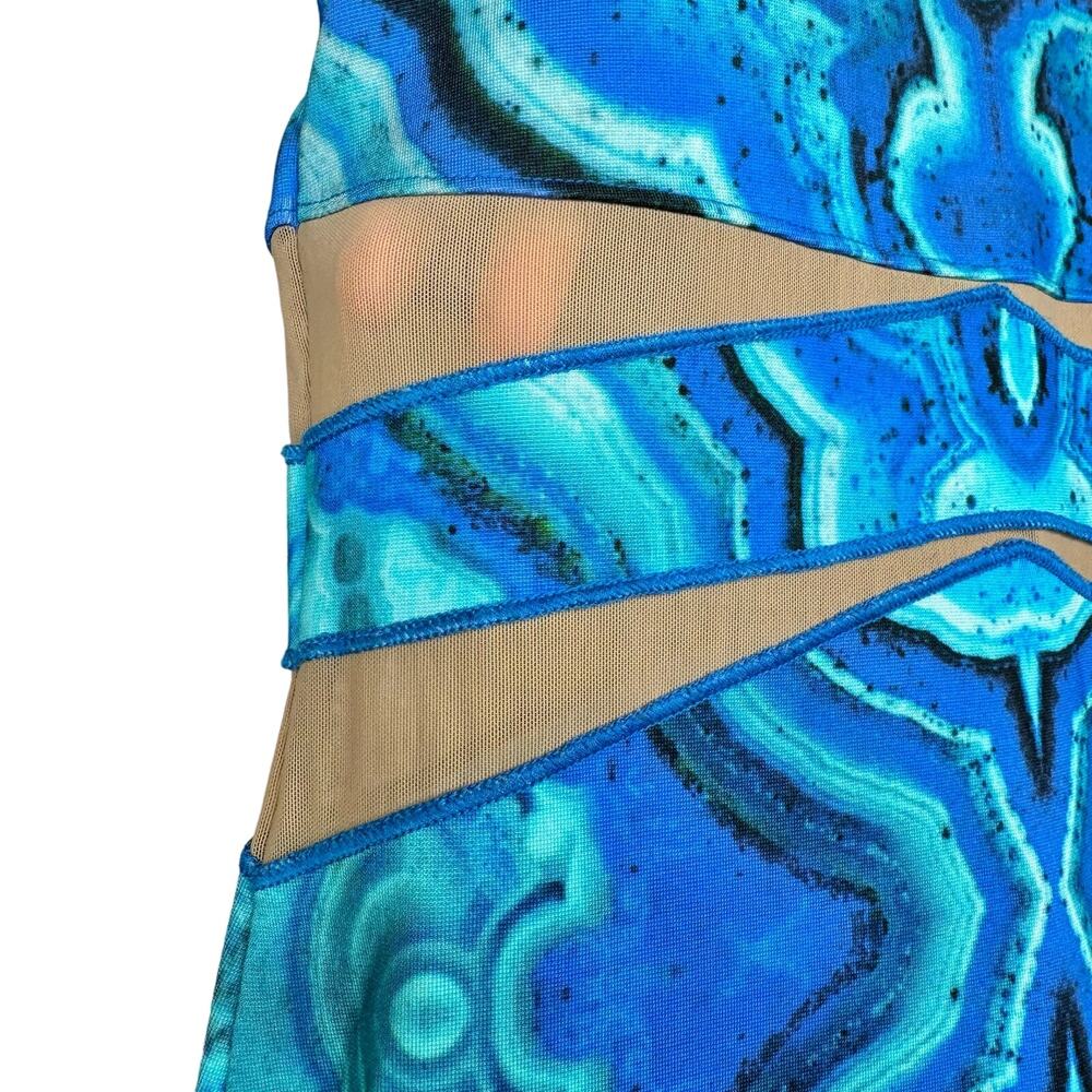 Y2K Torn by Ronny Kobo Patterned Cutout Bodycon Dress XS Paris Hilton - Picture 5 of 14